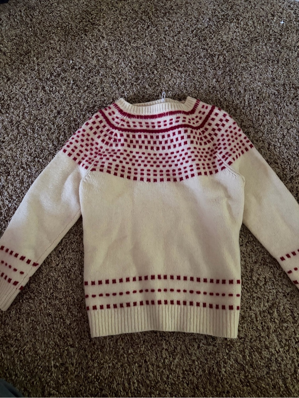 Express Kids Fair Isle Knit Sweater Size M Cream Red Nordic Winter Pullover